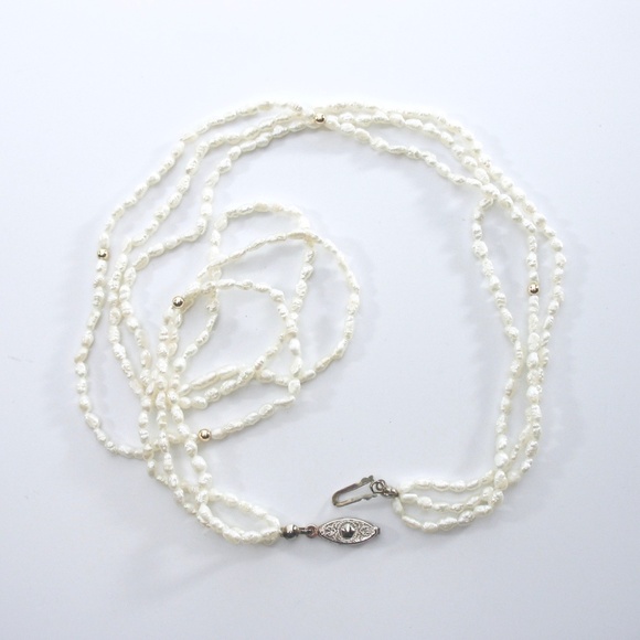 Freshwater Pearl Necklace, Multi Strands, White - Picture 7 of 9